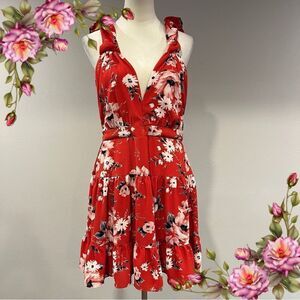 Elle Floral Sleeveless Red mini Dress